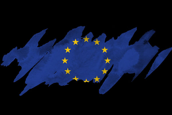 Abstract symbol of the flag European Union on a black background for Gen Woo blog