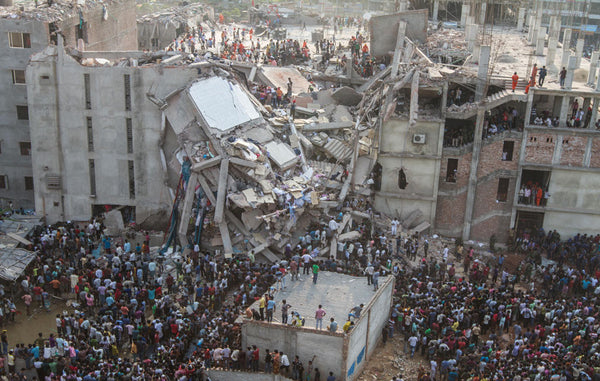 A collapsed building showing the Rana Plaza Disaster in Bangladesh
