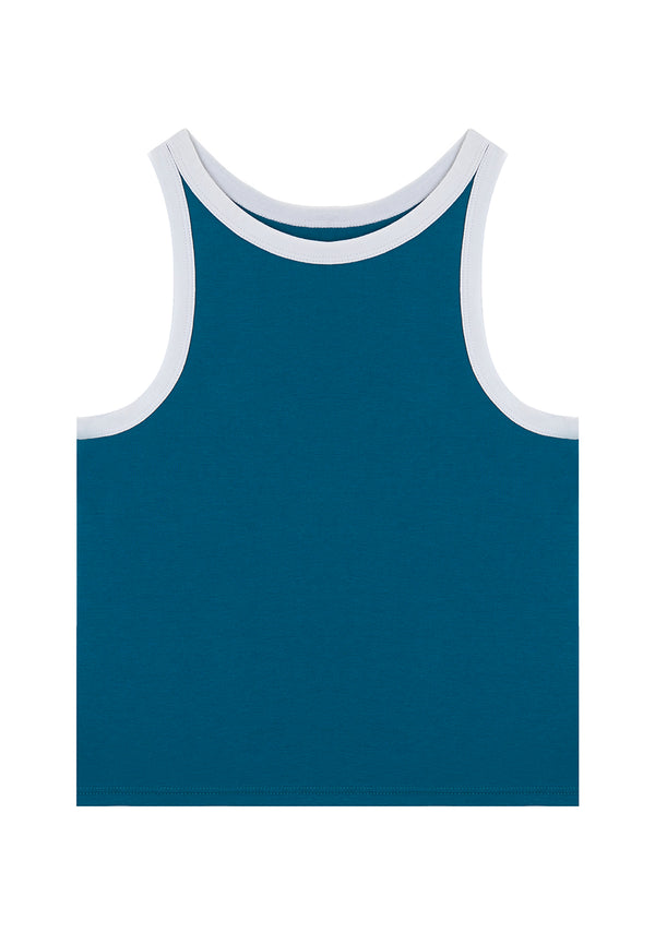 Front of the Girls Blue Retro Tank Top by Gen Woo