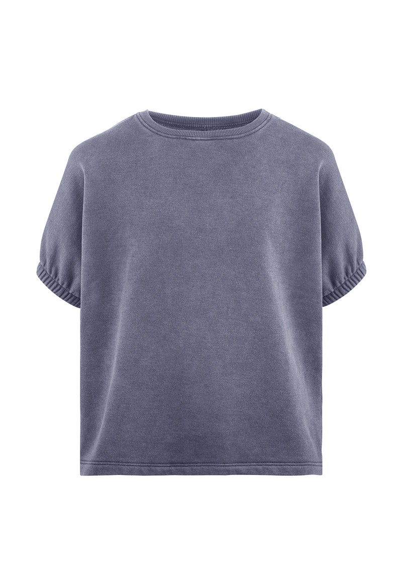 Front of the Washed Grey Boxy Girls Sweater T-Shirt by Gen Woo 