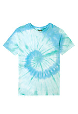 Front of the Boys Aqua and Mint Spiral Tie-Dye T-Shirt by Gen Woo 
