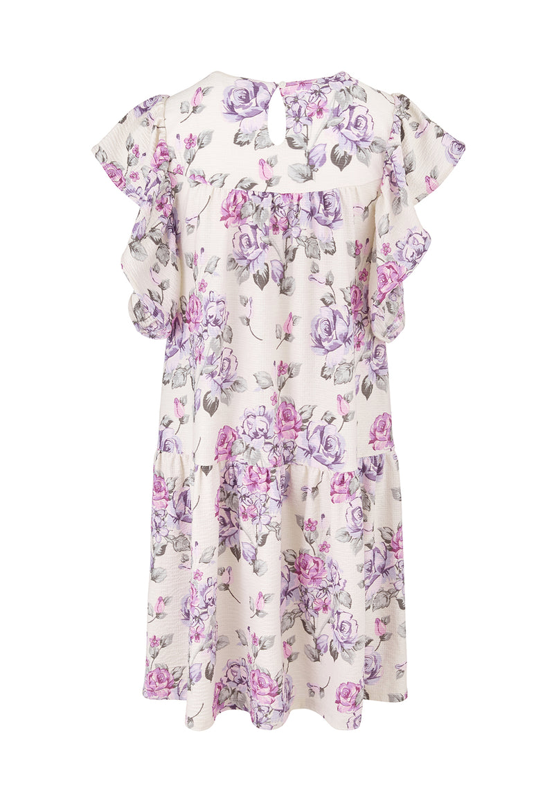 Back of the Pink and Purple Floral Bloom Tiered Girls Dress by Gen Woo