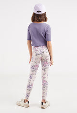 Back view of the young girl wearing the Everyday Girls Floral Print Leggings by Gen Woo