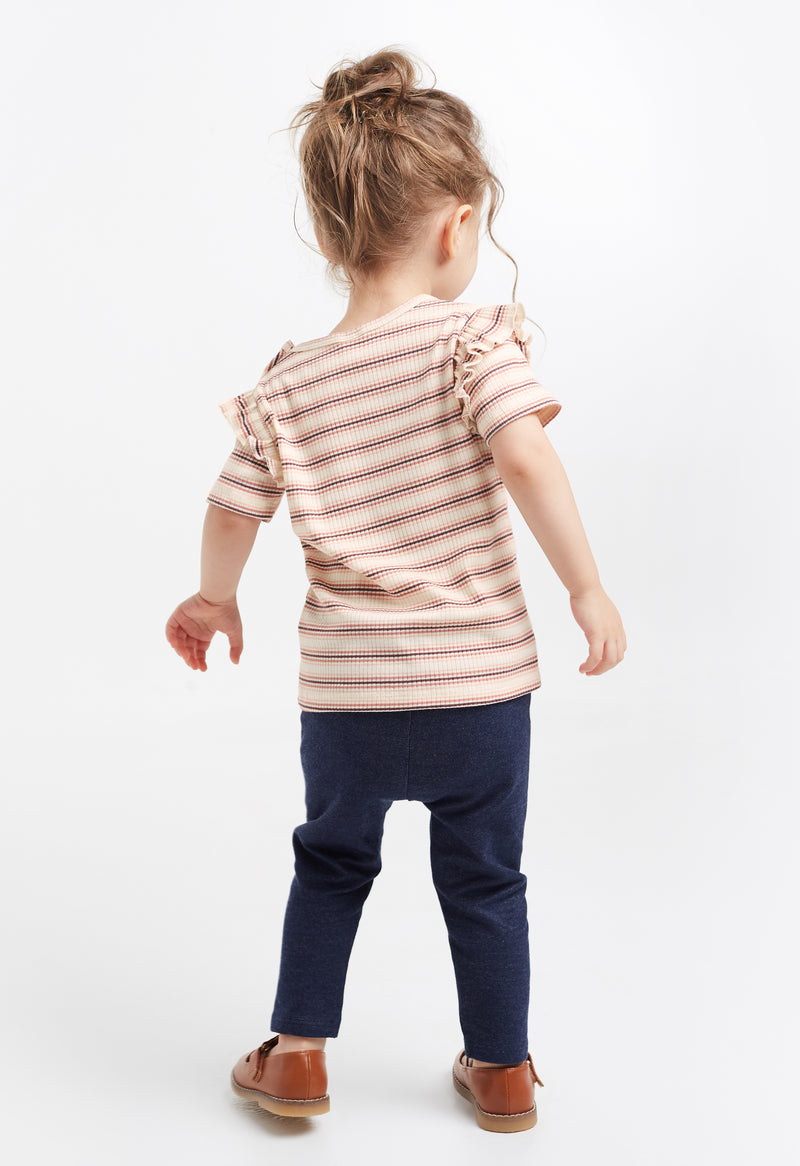 Back View of Girl wearing Neutral Baby Flutter T-Shirt