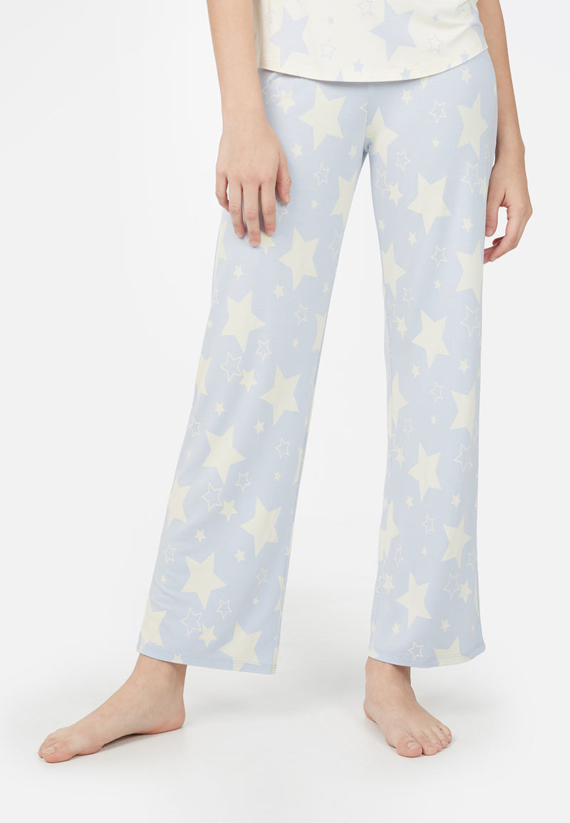 Star Print Ladies Long Pyjama Set Trousers by Gen Woo. 