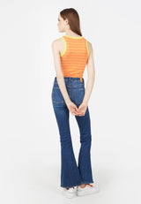 Back view of model wearing Retro Contrast Stripe Ladies Vest Top by Gen Woo. 