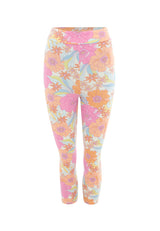 Front of the Retro Floral Cropped Ladies Leggings by Gen Woo