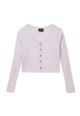 Front of the Long Sleeve Pointelle Henley Girls Cropped Top by Gen Woo