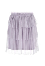 Back of the Purple Mesh Tiered Knee-Length Girls Skirt by Gen Woo