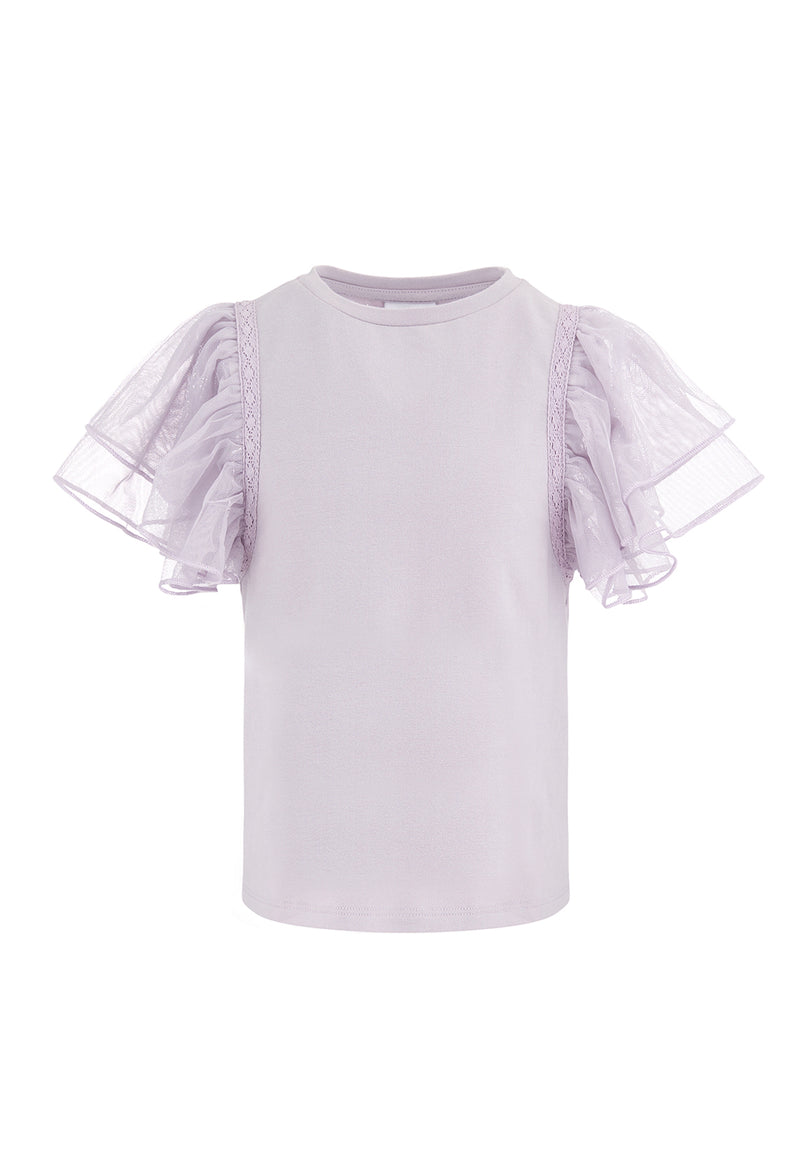 Girls Lavender Tulle Sleeve T-Shirt by Gen Woo.