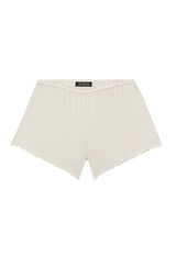Front of the Ladies Off-White High Rise Lounge Shorts by Gen Woo
