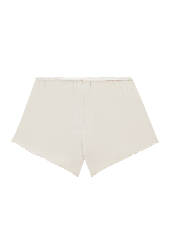 Back of the Ladies Off-White High Rise Lounge Shorts by Gen Woo