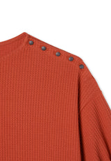 Close up view of Ladies Russet Waffle Detail Top by Gen Woo.