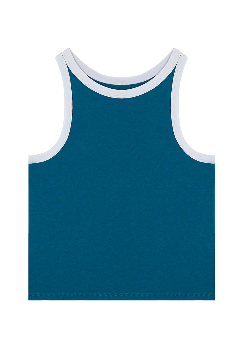 Front of the Girls Blue Retro Tank Top by Gen Woo
