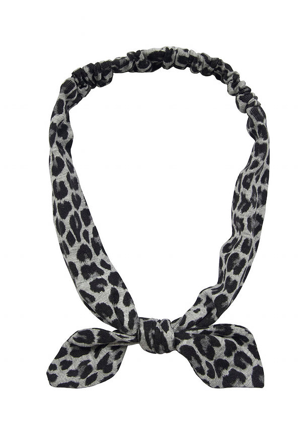 Gen Woo Black and Grey Leopard Print Headband with Bow