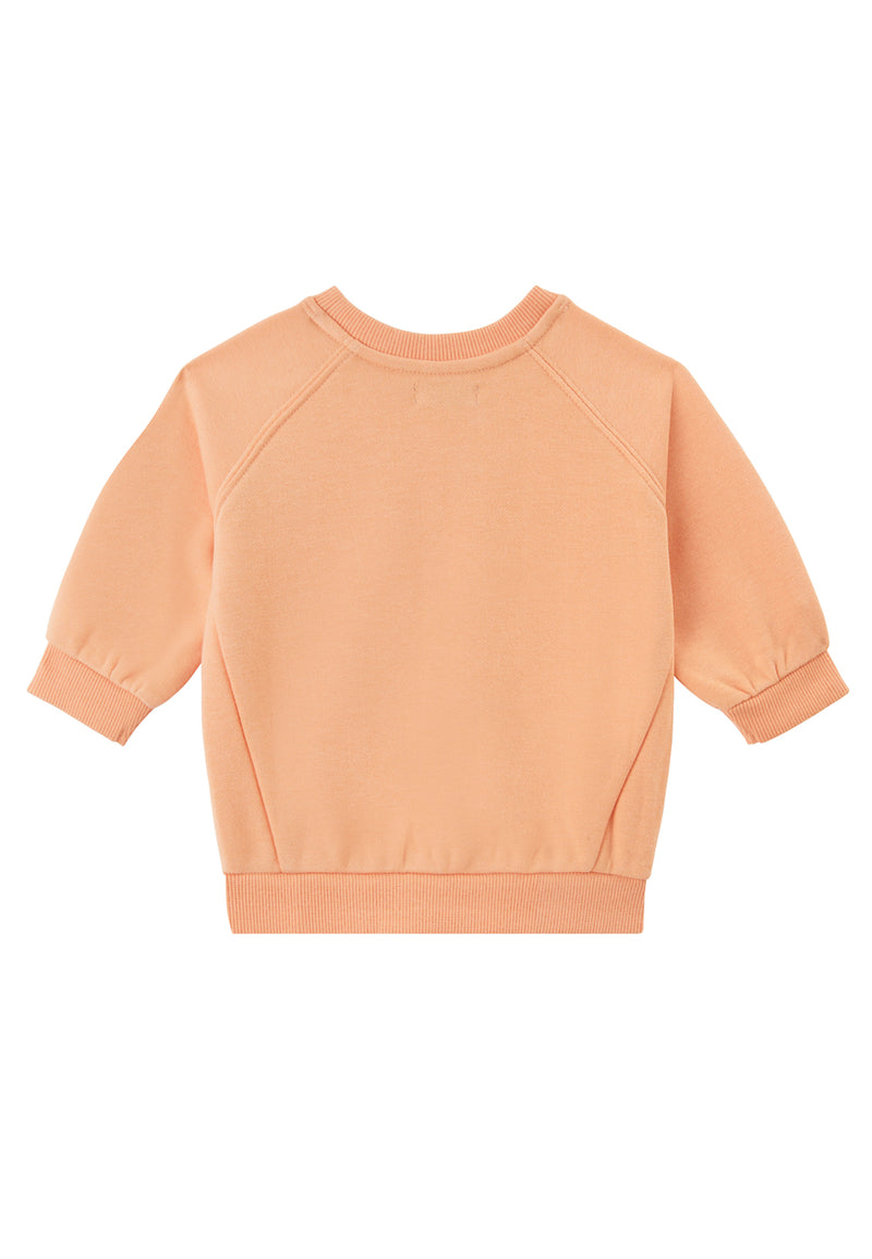 Back of the Apricot Crew Neck Baby Sweater by Gen Woo
