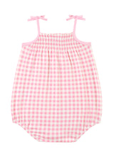 Back of the Pink Gingham Check Baby Romper by Gen Woo