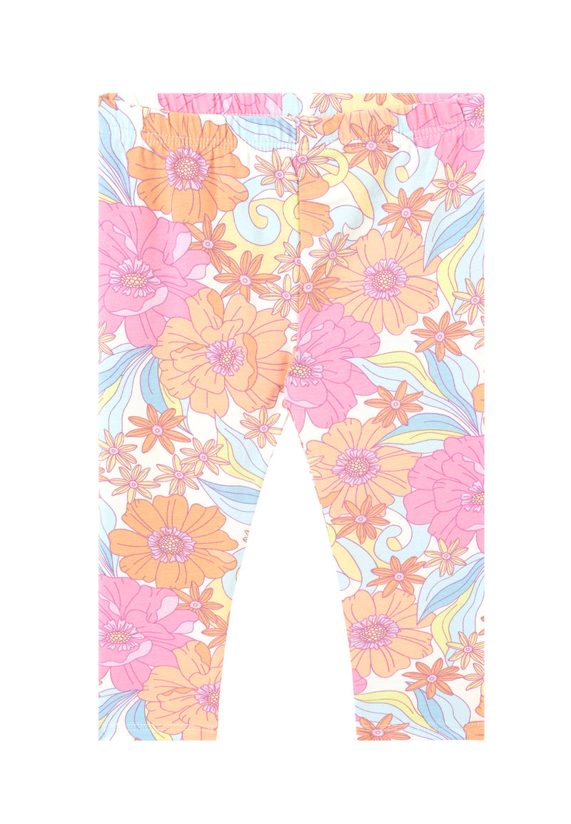 Front of the Apricot and Pink Printed Floral Baby Leggings by Gen Woo