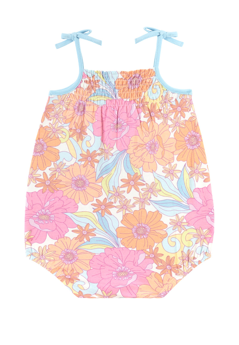 Back of the Apricot and Pink Printed Floral Baby Romper by Gen Woo