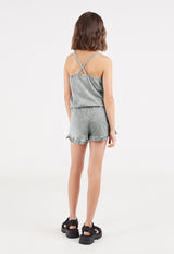 Back view of the Wash Effect Girls Summer Jumpsuit by Gen Woo
