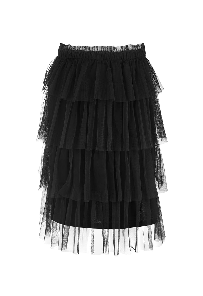 Front of the Black Tulle Girls Midi Skirt by Gen Woo