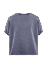 Front of the Washed Grey Boxy Girls Sweater T-Shirt by Gen Woo 