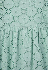 Close-up of the Mint Broderie Cotton Baby Romper by Gen Woo