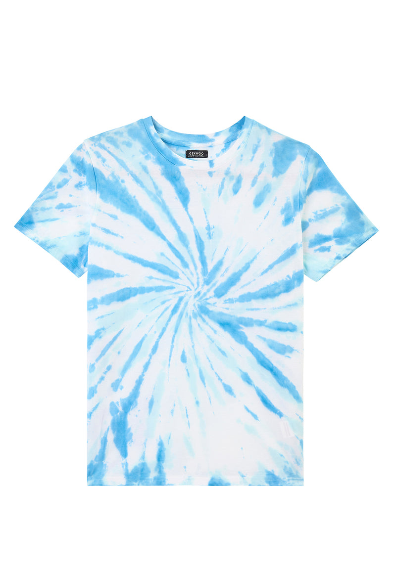 Blue and White standard fit Spiral Tie Dye BSCI cotton T-shirt for Boys by Gen Woo Kids