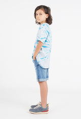 Blue and White Spiral Tie Dye BSCI cotton T-shirt for Boys by Gen Woo