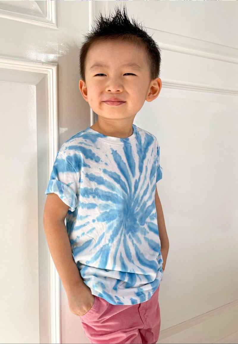 Blue and White Spiral Tie Dye T-shirt for Boys