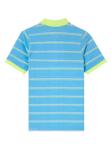 Back view of Blue Striped Boys Polo T-Shirt by Gen Woo. 