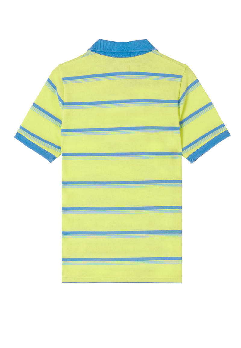 Back view of Lime Striped Boys Polo T-Shirt by Gen Woo. 