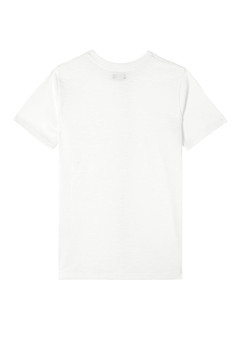 Back view of Bright White Boys Crew Neck T-Shirt by Gen Woo.