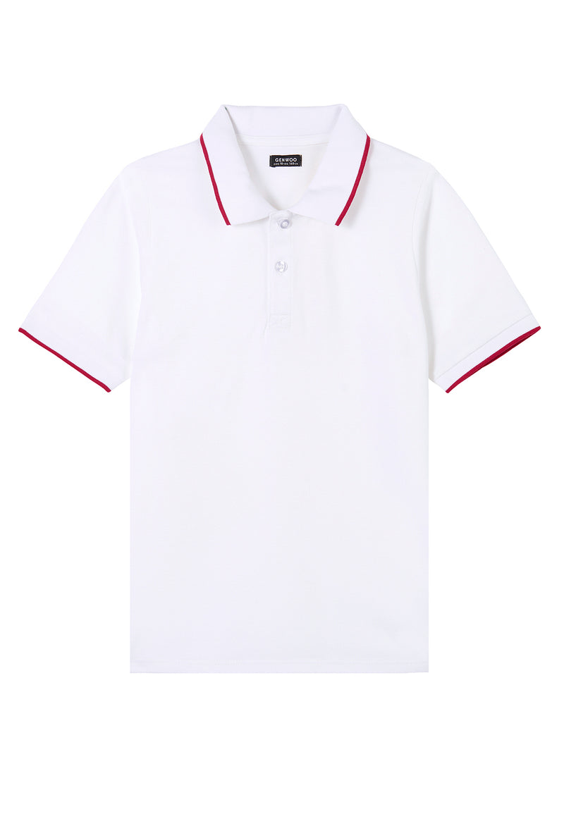 White Contrast Boys Polo T-Shirt by Gen Woo. 