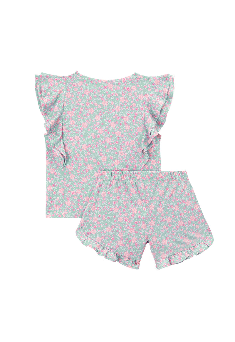 Back view of Girls Short Ditsy Floral PJ Set by Gen Woo.