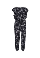 Black and White Floral Ditsy jumpsuit with waist tie for tween girls by Gen Woo Kids