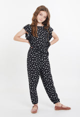 Black and White Ditsy jumpsuit for tween girls by Gen Woo Kids 