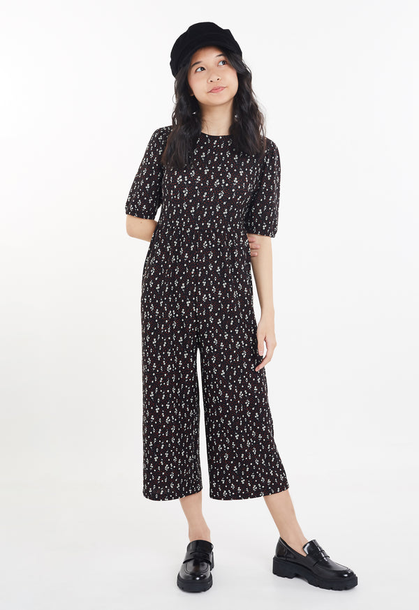 Gen Woo Tween Girls Ditsy Print Jumpsuit with Puff Sleeves from The Jersey Shop Singapore