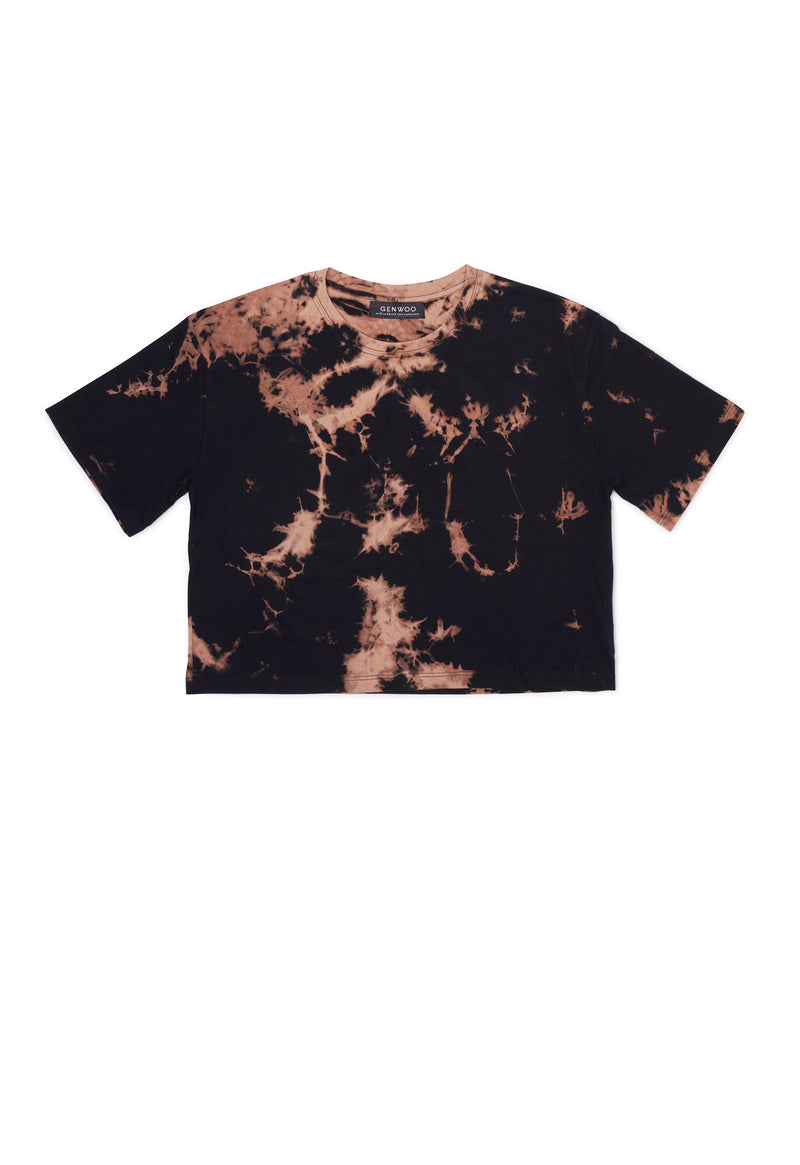 Ladies Black Acid Wash Boxy T-Shirt by Gen Woo.