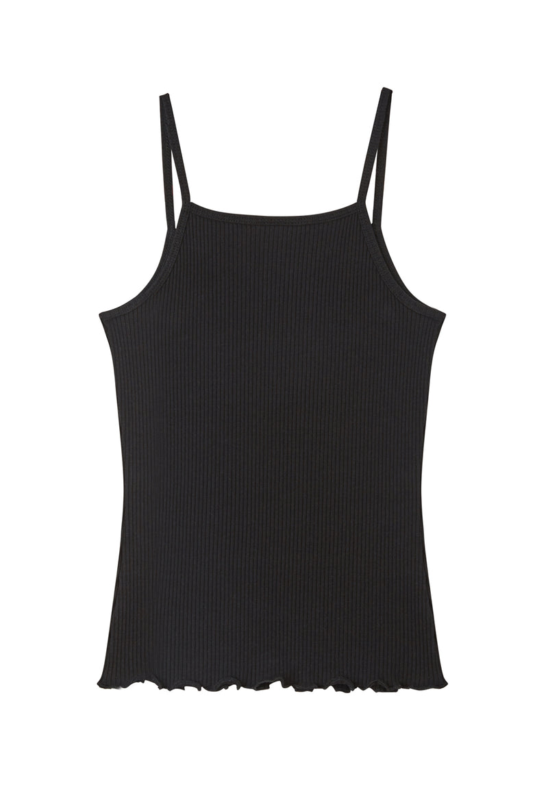 Back of the Black Spaghetti Strap Girls Cami Top by Gen Woo