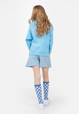 Back view as the Girls Crew Neck Blue Sweater by Gen Woo