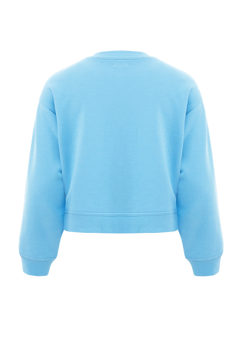 Back of the Girls Crew Neck Blue Sweater by Gen Woo