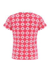 Back of the Retro Floral Print Pink Checkerboard Girls T-Shirt by Gen Woo