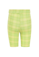 Back view of Lime Plaid Girls Cycling Shorts by Gen Woo. 