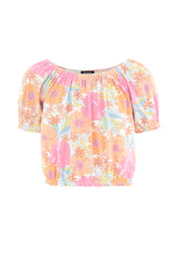 Retro Floral All Over Print Bubble Top for Girls by Gen Woo