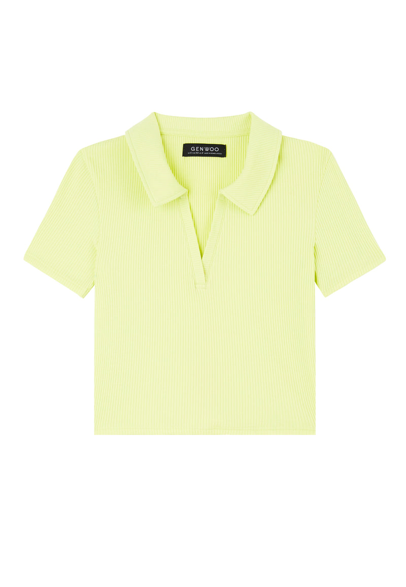 Ladies Lime Green Cropped Polo T-Shirt by Gen Woo. 