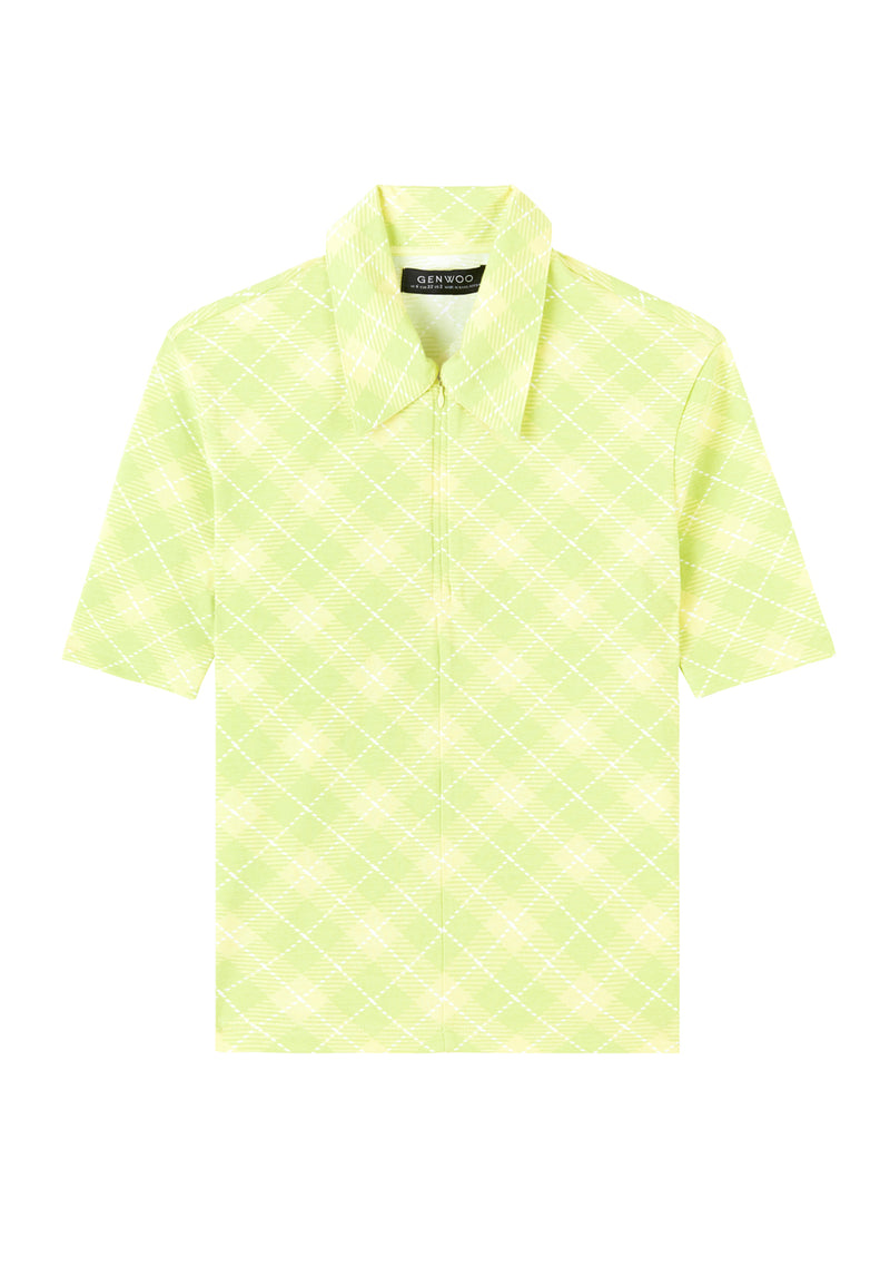 Ladies Lime Retro Plaid Polo T-Shirt by Gen Woo.