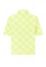 Back view of Ladies Lime Retro Plaid Polo T-Shirt by Gen Woo. 