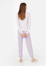 Back view of model wearing Long Daisy Print Ladies Pyjama Set by Gen Woo. 