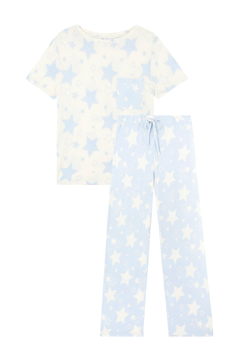 Star Print Ladies Long Pyjama Set by Gen Woo.